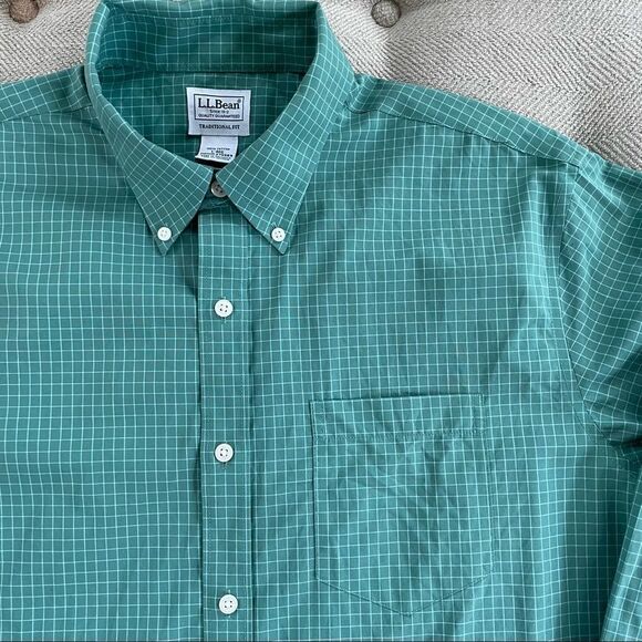 LL Bean Green Windowpane Button Down Shirt L - Picture 5 of 5
